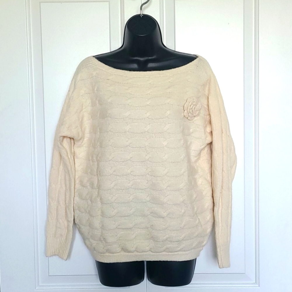 Military Hippie Cream Sweater  Rosette L/XL